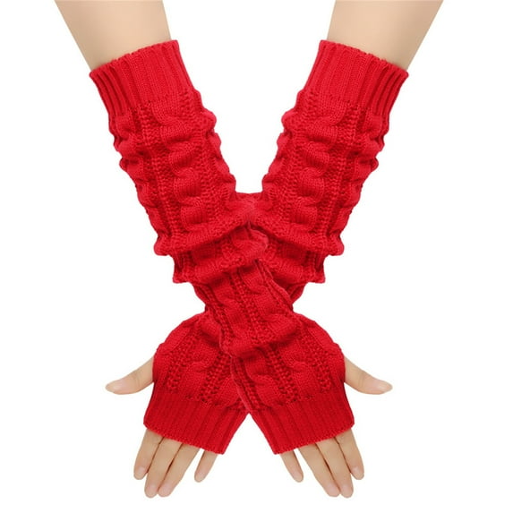 Shldybc Winter Fingerless Gloves Long Thermal Knitted Mittens Stretchy Arm Warmers Fake Sleeves Knitted Arm Sleeves