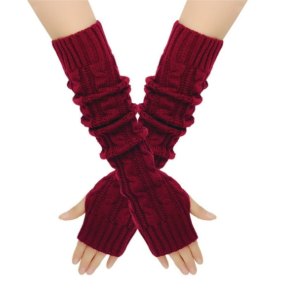 FAMTKT Winter Fingerless Gloves Long Thermal Knitted Mittens Stretchy Arm Warmers Fake Sleeves Knitted Arm Sleeves