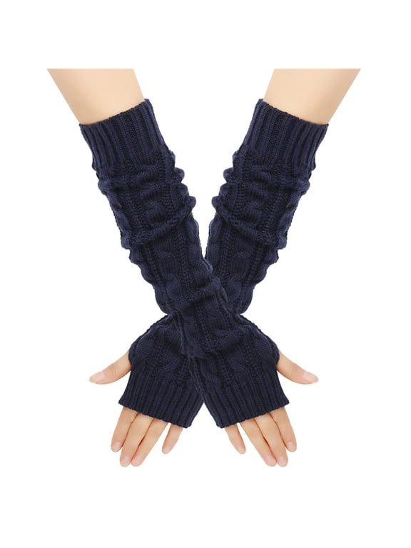 Winter Fingerless Gloves Long Thermal Knitted Mittens Stretchy Arm Warmers Fake Sleeves Knitted Arm Sleeves