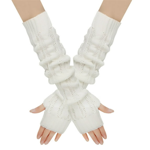 FAMTKT Winter Fingerless Gloves Long Thermal Knitted Mittens Stretchy Arm Warmers Fake Sleeves Knitted Arm Sleeves