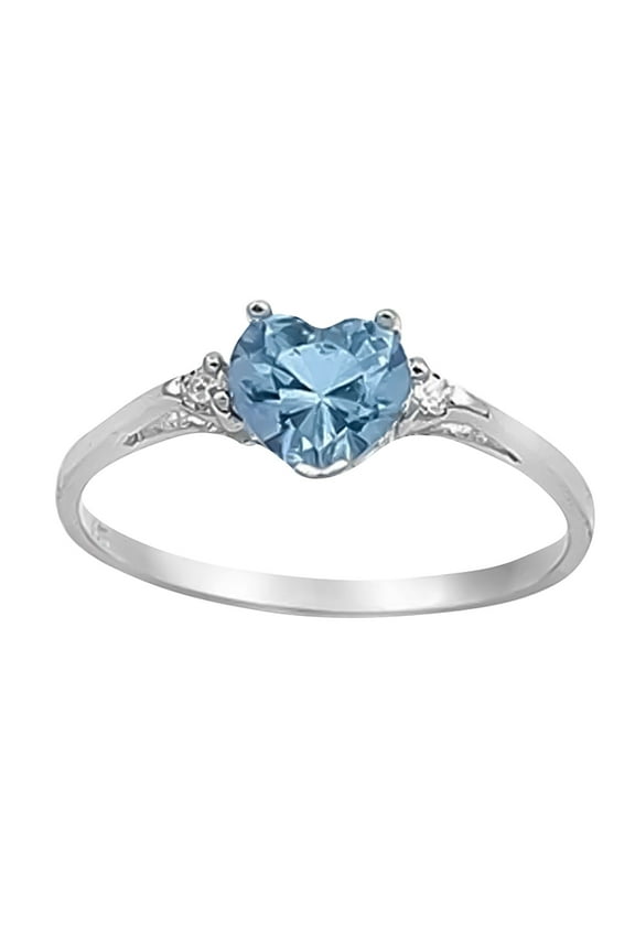 Clearance under $5 Sterling Silver Women's Flawless Simulated Aquamarine Cubic Zirconia Solitaire Heart Ring (Sizes 3-12) Sz 10