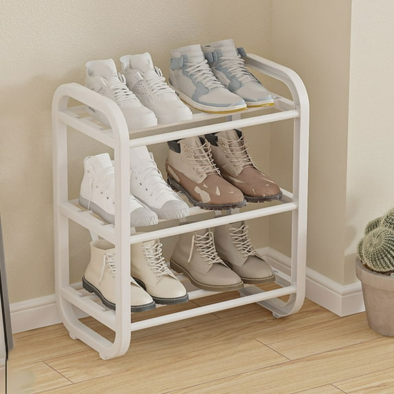 under $5 Usloyux 3-Tier Stackable Shoe Rack, 8-Pairs Sturdy Shoe Shelf Storage, Black Shoe Tower for Bedroom, Entryway, Hallway, and Closet