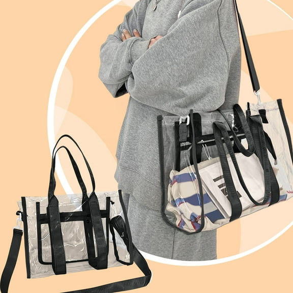 Clearance under $5 Usloyux Clear Bag, Stadium Approved Clear Tote Bag with Inner Pocket, Transparent Travel Bag for Sports Event, Concert, Work