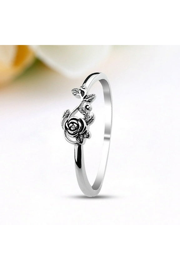 Clearance under $5 Women Elegant S925 Sterling Silver Rose Flower Leaf Vine Design Ring Sz 5