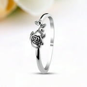 CYEE Clearance under $5 Women Elegant S925 Sterling Silver Rose Flower Leaf Vine Design Ring Sz 8