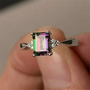 LITETAO Clearance under $5 Women's 925 Sterling Silver Mystic Rainbow Topaz Engagement Wedding Band Rings Sz 8
