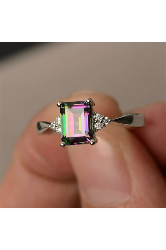 Clearance under $5 Women's 925 Sterling Silver Mystic Rainbow Topaz Engagement Wedding Band Rings Sz 8