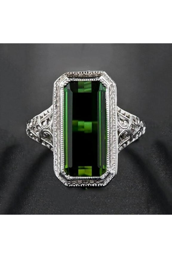 Clearance under $5 Women's Natural Emerald Large Rectangular Inlaid Zircon Ring Sz 10