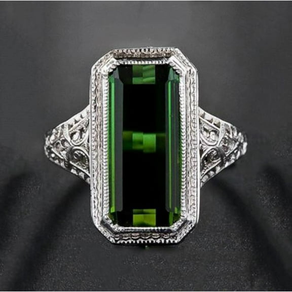 Clearance under $5 Women's Natural Emerald Large Rectangular Inlaid Zircon Ring Sz 7
