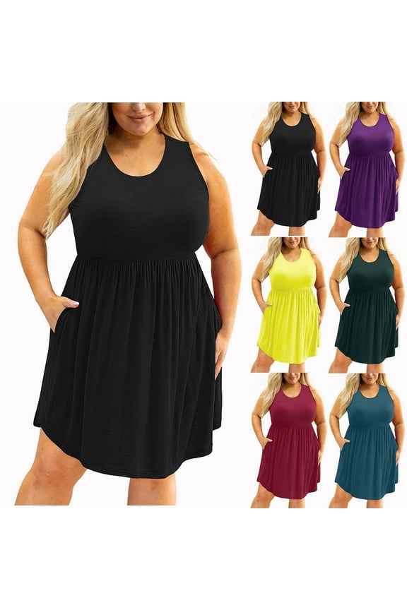 Women's Plus Size Summer Sleeveless Tank Basic Fitted Casual Dresses , Sizes XL-5X,Black