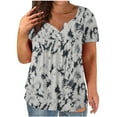 thumbnail image 1 of Clearance under $5 asdoklhq Womens Plus Size Tops Clearance,Women Plus Size V-neck Tie-dye Print Button Short Sleeve Tops T-Shirt Blouse, 1 of 6