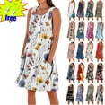 thumbnail image 1 of Clearance under10!Plus Size Women's Summer Dresses Printing Casual Sleeveless Linen Loose Fitting Midi Dress With Pockets,Size S-XXXL, 1 of 6