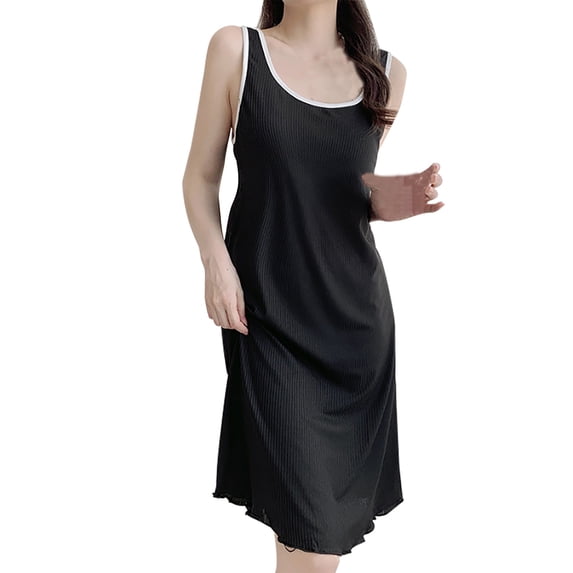 Clearance! women's nightgowns & sleepshirts nightgowns for women Womens Cotton Sleeveless Nightgown Spaghetti Strap V Neck Full Slip Sleep Dress clearance item Black