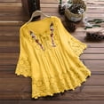 thumbnail image 1 of Blouses for Women Sawvnm Women Vintage Lace Patchwork Bow-Neck Three Quarter Blouses T-Shirt for Women,Yellow,4XL, 1 of 6