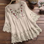 Summer Women Blouses Sawvnm Fashion Women Summer Casual Tops V-Neck Bandage Short Sleeve T-shirts Blouse Great Gift for Less,Beige,XL