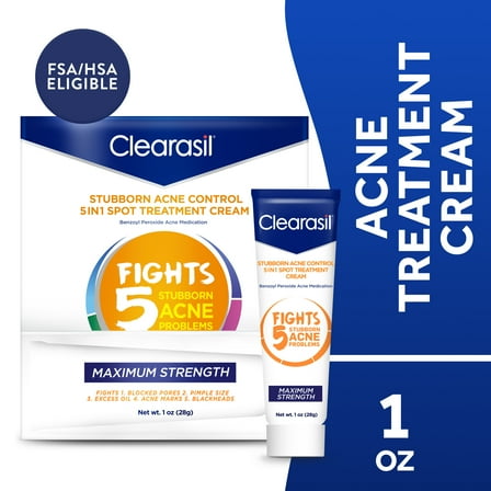 Clearasil Benzoyl Peroxide Stubborn Acne Spot Treatment Cream, 1 oz