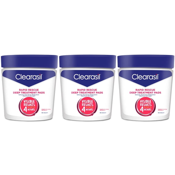 Clearasil Rapid Rescue Deep Acne Treatment Pore Cleansing Pads (90 count), 3 Pack
