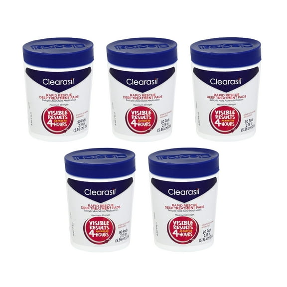 Clearasil Rapid Rescue Deep Treatment Acne Pads, 90 Count - Pack of 5