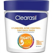 Clearasil Stubborn Acne Control 5in1 Daily Facial Cleansing Pads, 90 Count (Packaging may vary) (Pack of 3)