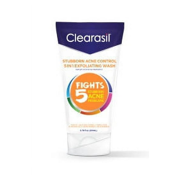 Clearasil Stubborn Acne Control 5in1 Exfoliating Wash, Reduces Blocked Pores, Pimple Size, Excess Oil, Acne Marks, Blackheads, 6.78 Fl Oz (Pack of 3)