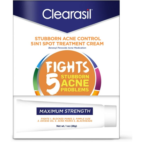 Clearasil Stubborn Acne Control 5in1 Spot Treatment Cream, 1 oz (Pack of 6)
