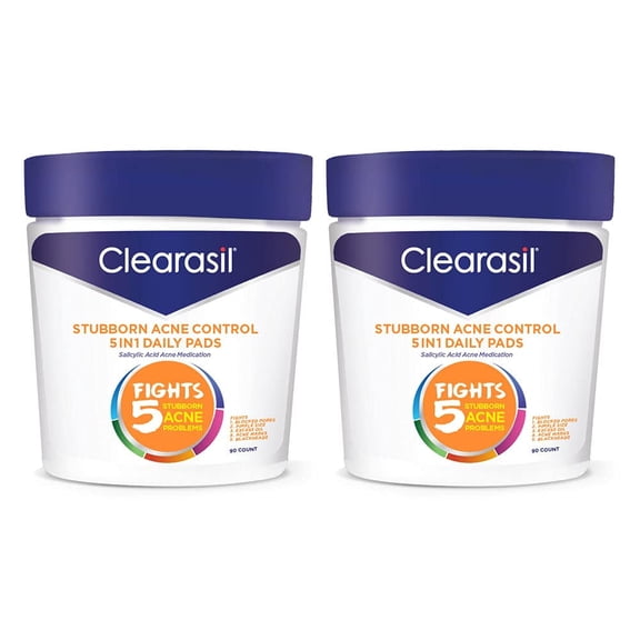 Clearasil Ultra 5 In 1 Acne Face Wash Pads, 90 Count (Pack Of 2).