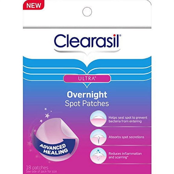 Clearasil Ultra Overnight Spot Patches For Seals Out Bacteria, 18 Ea, 2 Pack
