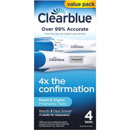 Clearblue Clearblue Pregnancy Test Combo Pack, 4ct - 2 Digital with Smart Countdown & 2 Rapid Detection - Value Pack