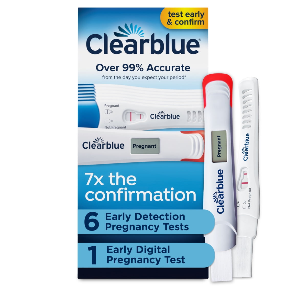 Clearblue Early Pregnancy Test Kit, At-Home Pregnancy Test Kit for Women, hCG Hormone Pregnancy Tests with Easy-to-Read Results, 7 Tests