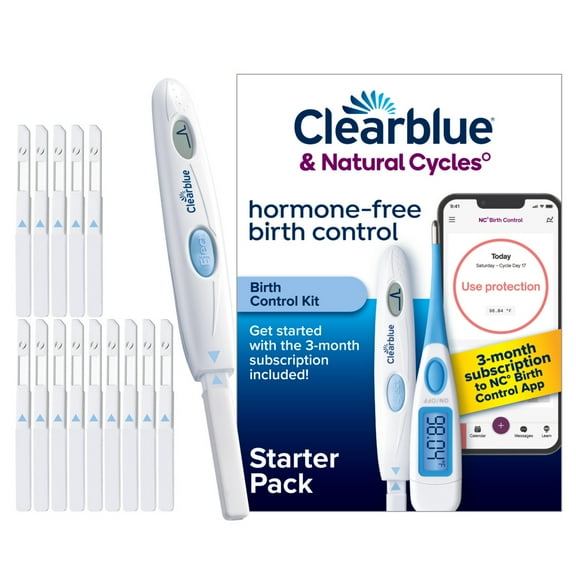 Clearblue & Natural Cycles Hormone-free Birth Control Kit Starter Pack, 3 month subscription to the Natural Cycles app, 15 Digital Ovulation Tests, 1 Digital Basal Thermometer