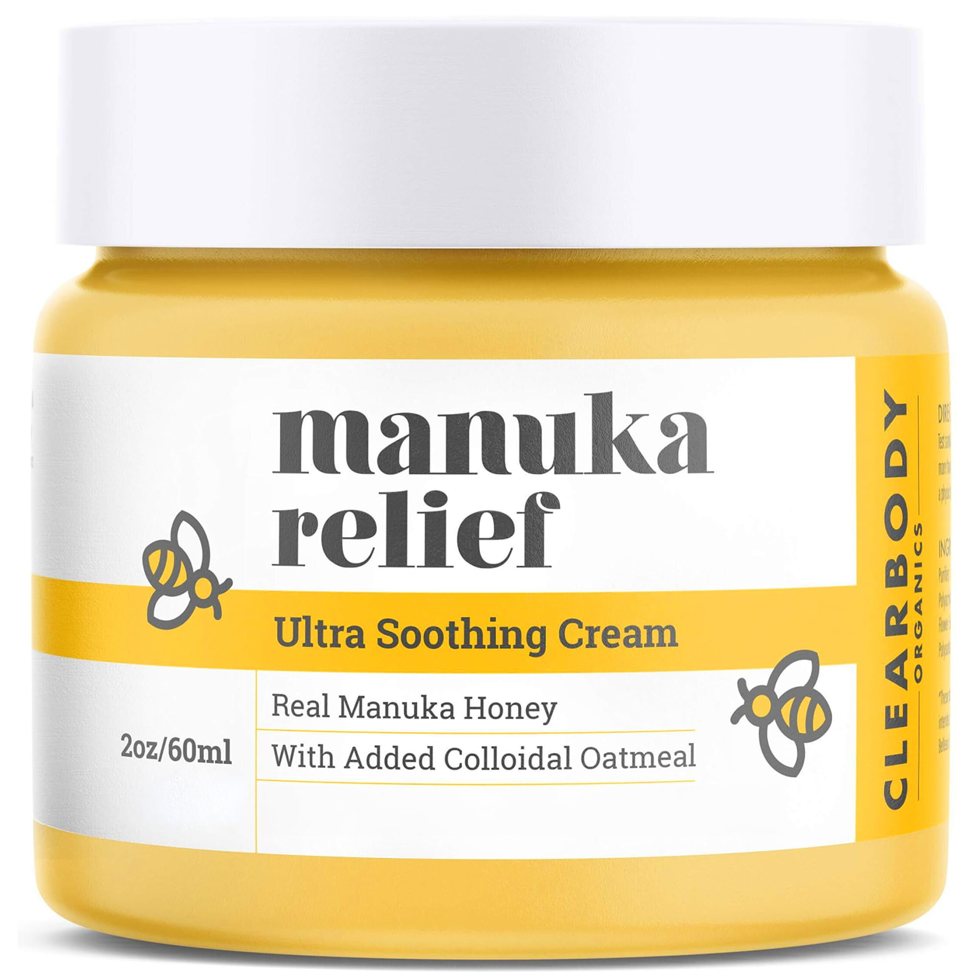 Clearbody Manuka Honey Eczema Cream Organic Eczema Honey & Collodial Oatmeal Moisturizer for Soothing, eczema, Dry & Itchy Skin Face & Body Eczema Lotion - Plant-Based Formula (2oz)