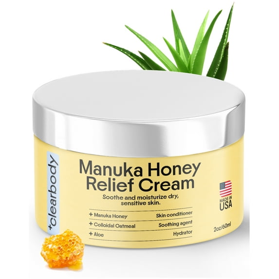 Clearbody Manuka Honey Eczema Cream – Organic Eczema Honey & Collodial Oatmeal Moisturizer for Soothing, eczema, Dry & Itchy Skin – Face & Body Eczema Lotion - Plant-Based Formula (2oz)