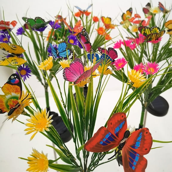 Solar Lights Outdoor Flame Lighting Solar Garden Lights,Color Changing Butterflies And Fourteen DaisiesCombination Lights, For Yard, Gardens Decor (Contains Four Butterflies And Fourteen Daisies)