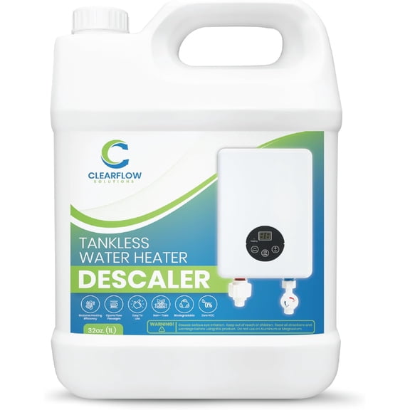 Clearflow Solutions Tankless Water Heater Descaler - Premium Descaler for Tankless Water Heater Systems, Restores Heating Efficiency, Nontoxic, Biodegradable, Made in USA! 32 Ounce (Quart)