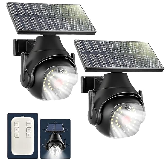 Clearhill 2PCS Dummy Fake Security Camera and Solar Motion Sensor Lights, 2-in-1 Solar Lights with Remote Control, Realistic Look, Easy to Install, IP66 Waterproof, for Outdoor Yard Garage Garden