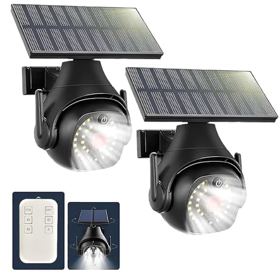 Clearhill 2PCS Dummy Fake Security Camera and Solar Motion Sensor Lights, 2-in-1 Solar Lights with Remote Control, Realistic Look, Easy to Install, IP66 Waterproof, for Outdoor Yard Garage Garden