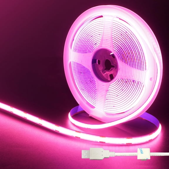 Clearhill 5V USB COB LED Strip Lights,6.56FT/2M,Pink,320LEDs/M,8mm Width,Not Waterproof IP20,1M USB Cable,Flexible LED Tape Light for DIY Home Indoor Decoration