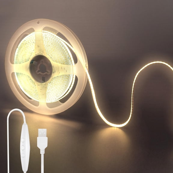 Clearhill 5V USB COB LED Strip Lights with Dimmable Switch 2Pcs,16.4FT/5M,Natural White 4000K,320LEDs/M,8mm Width,Not Waterproof IP20,1.5M USB Switch Cable,for DIY Home Indoor Decoration