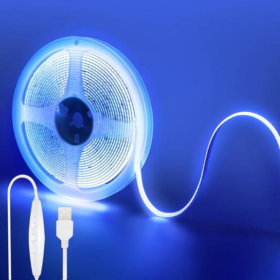 Clearhill 5V USB COB LED Strip Lights with Dimmable Switch,6.56FT/2M,Blue,320LEDs/M,8mm Width,Not Waterproof IP20,1.5M USB Switch Cable,for DIY Home Indoor Decoration