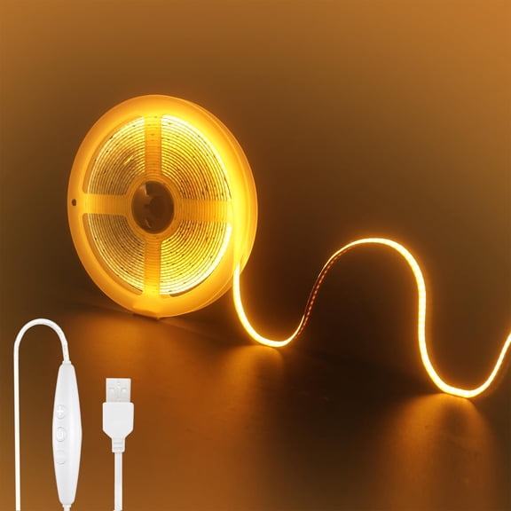 Clearhill 5V USB COB LED Strip Lights with Dimmable Switch,9.84FT/3M,Orange,320LEDs/M,8mm Width,Not Waterproof IP20,1.5M USB Switch Cable,for DIY Home Indoor Decoration