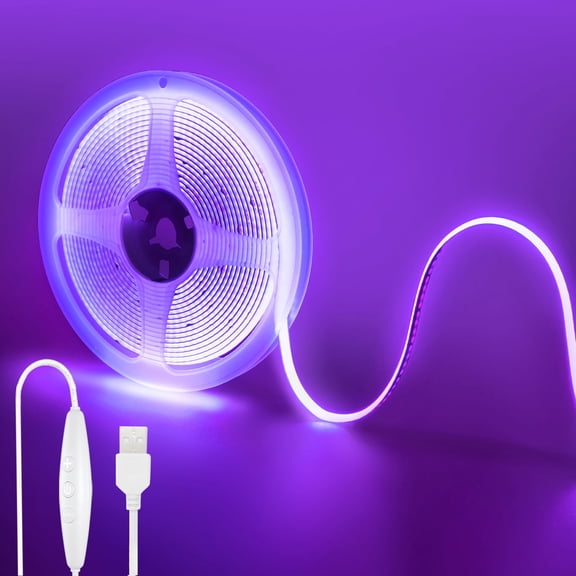 Clearhill 5V USB COB LED Strip Lights with Dimmable Switch,9.84FT/3M,Purple,320LEDs/M,8mm Width,Not Waterproof IP20,1.5M USB Switch Cable,for DIY Home Indoor Decoration