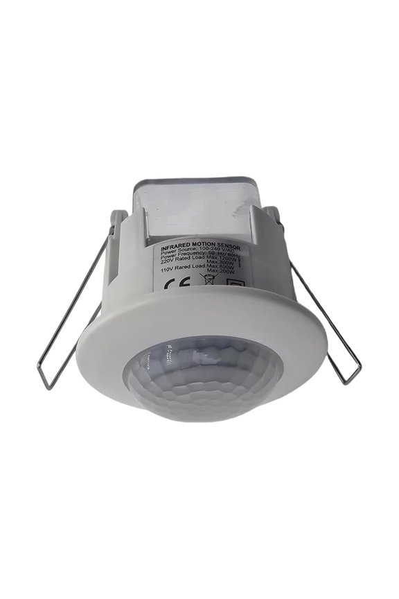 PIR Motion Sensor, ceiling mount, embedded infrared motion detector, embedded occupancy sensor, 360° detection, 240V, adjustable timer and sensitivity, suitable for LED, range up to 6m IP42