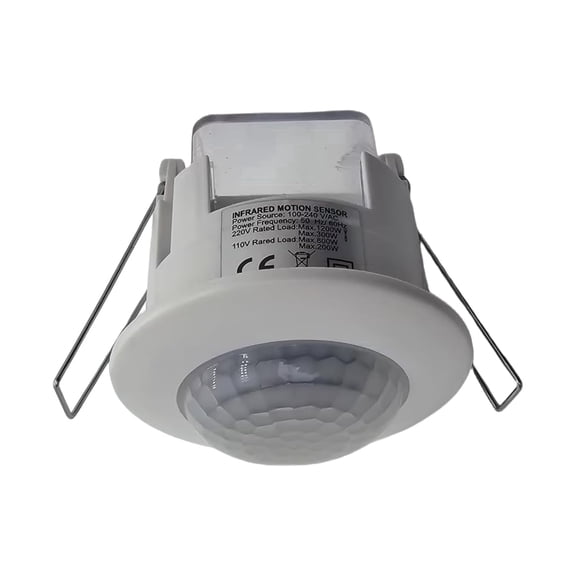 Clearhill PIR Motion Sensor, ceiling mount, embedded infrared motion detector, embedded occupancy sensor, 360° detection, 240V, adjustable timer and sensitivity, suitable for LED, range up to 6m IP42