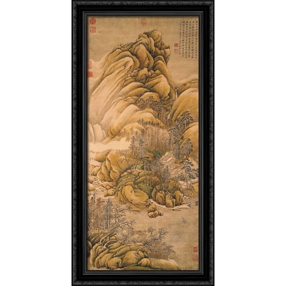 Clearing of Rivers and Mountains after Snow 20x40 Large Black Ornate Wood Framed Canvas Art by Wang Wei