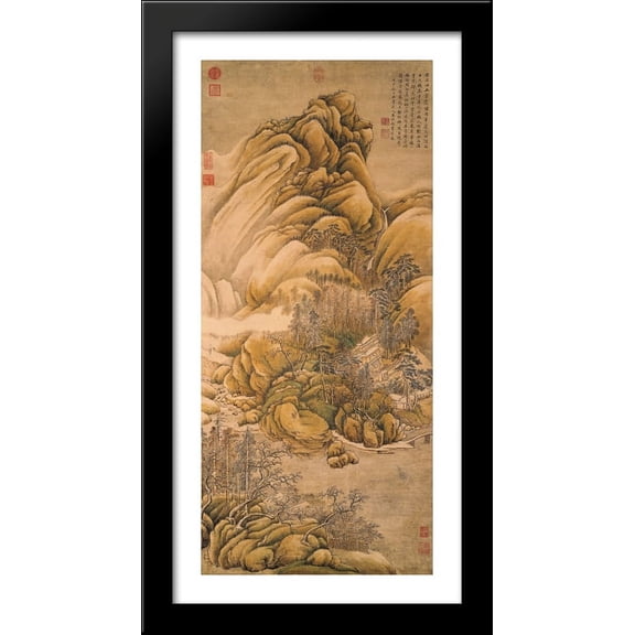 Clearing of Rivers and Mountains after Snow 20x40 Large Black Wood Framed Print Art by Wang Wei