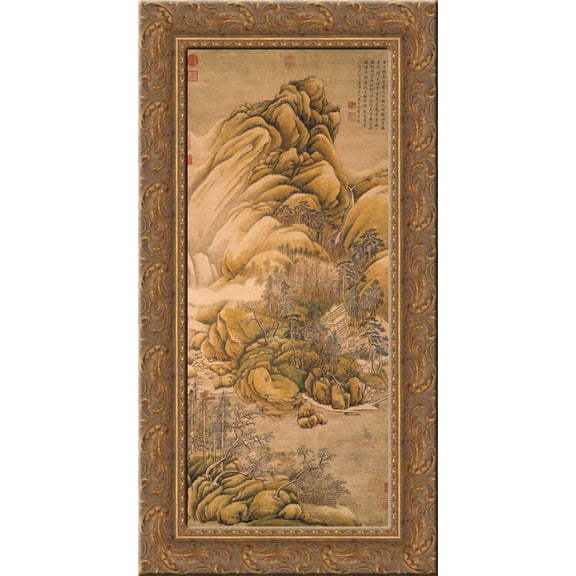 Clearing of Rivers and Mountains after Snow 24x12 Gold Ornate Wood Framed Canvas Art by Wang Wei
