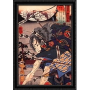 Clearing water at Horikawa 28x40 Large Black Ornate Wood Framed Canvas Art by Utagawa Kuniyoshi