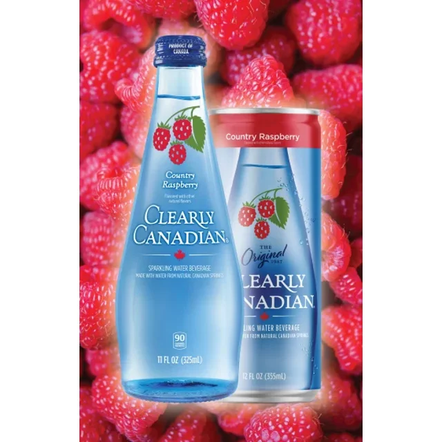 Clearly Canadian Country Raspberry Sparkling Water, 24Pack, 12 oz Cans