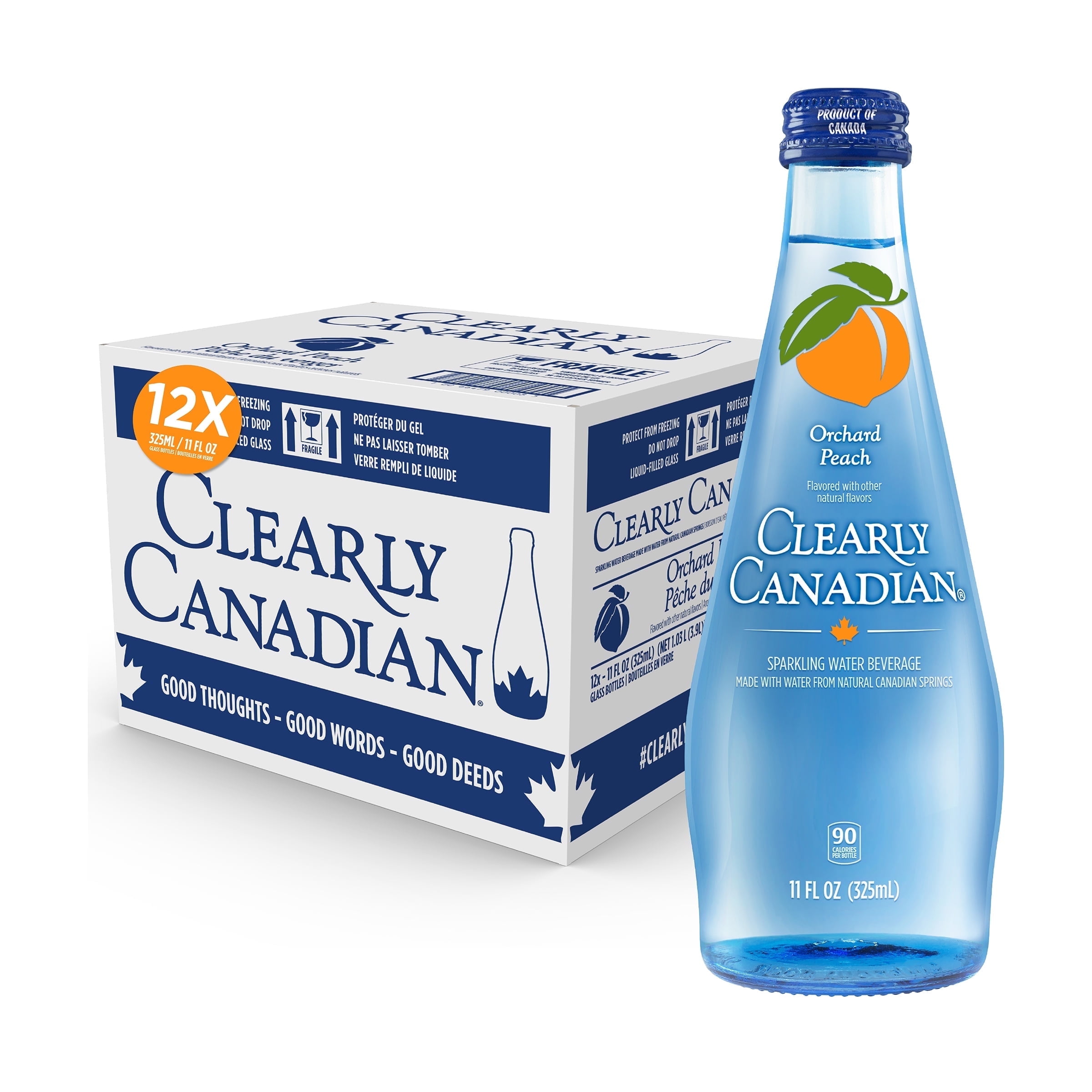 Clearly Canadian Orchard Peach Sparkling Water, 11 fl oz, Pack of 12
