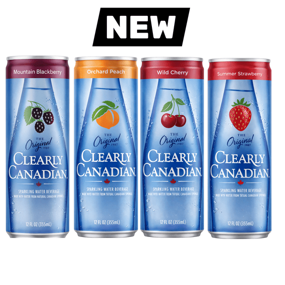 Clearly Canadian Sparkling 4 Pack Variety (Cherry, Strawberry, Peach, Mountain Blackberry), 12 FL OZ